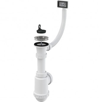 Сифон ALCAPLAST A444-DN50/40 для мойки с нержавеющей решеткой Ø70, гофропереливом, без штуцера